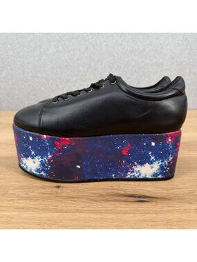 Hot Topic Womens Platform Sneakers Size 9 Black Galaxy Cosmic Print Sole Goth